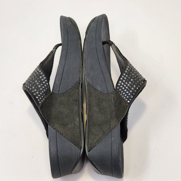 FitFlop Womens Rokkit Gray Suede Rhinestone Thong Sandals Size 6 Wedge Comfort - Picture 7 of 7